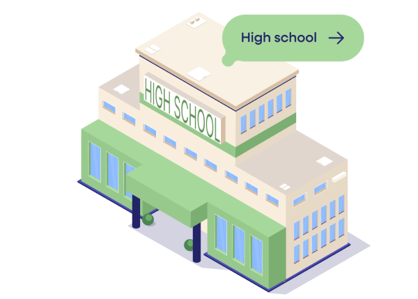 An infographic illustration of a school building